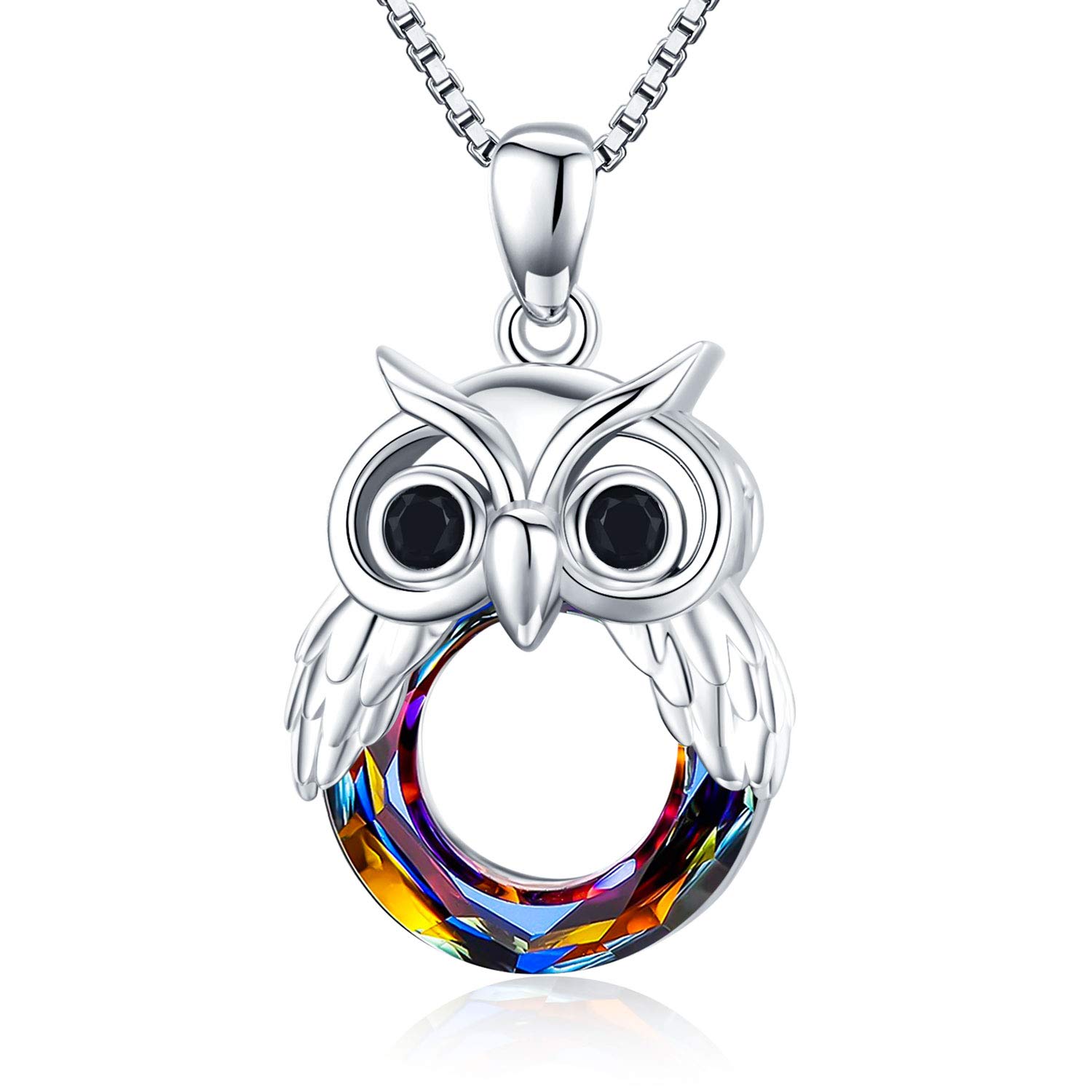 lotus & leafOwl Necklace Sterling Silver Animal Pendant Necklace With Crystal Owl Gifts for Women Girls