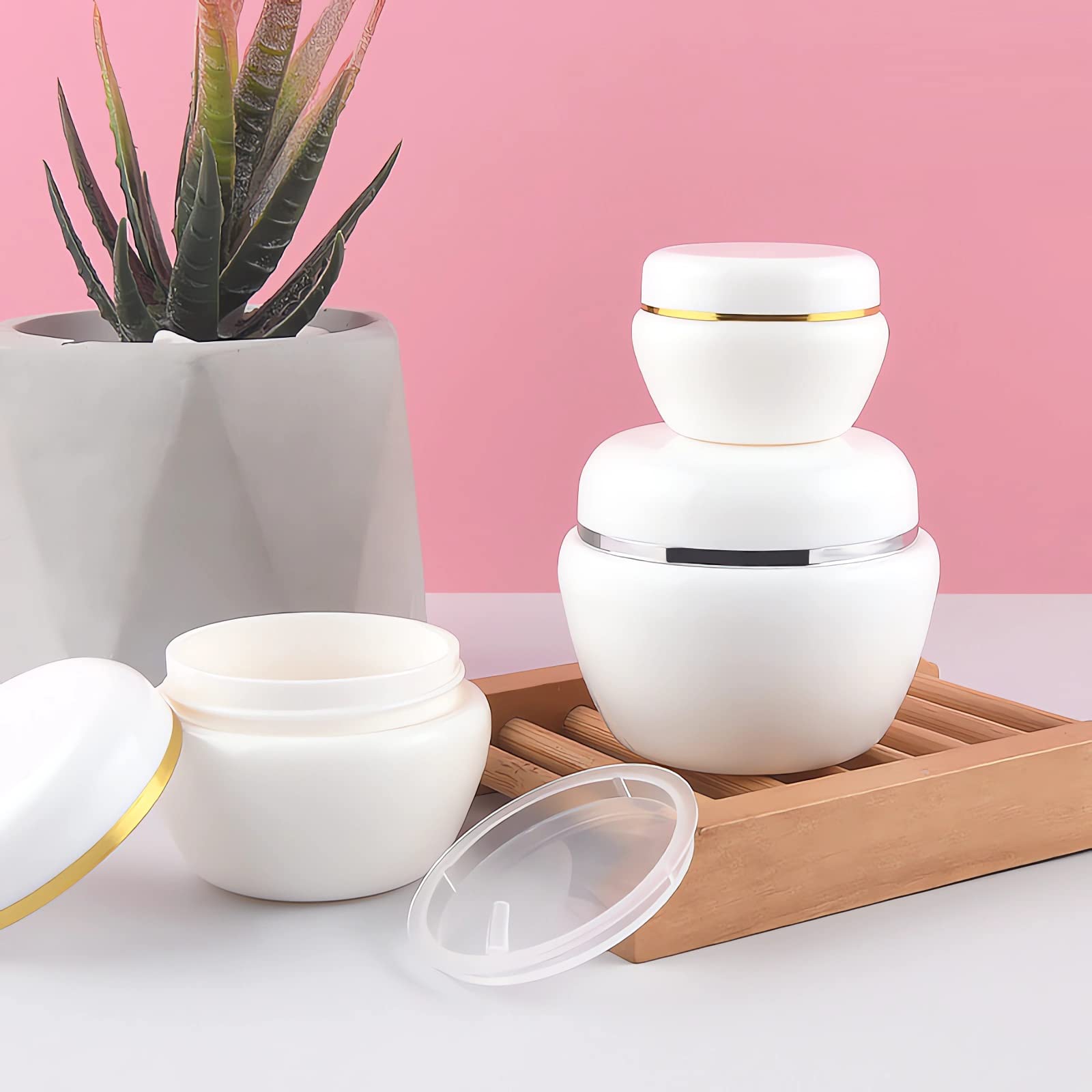 50 Stück, 50ml Weiß Plastik Leerdose Tiegel mit Silberkante für Lotion Creme Cremedose, Gesichts Creme Salben, Lippenbalsam.