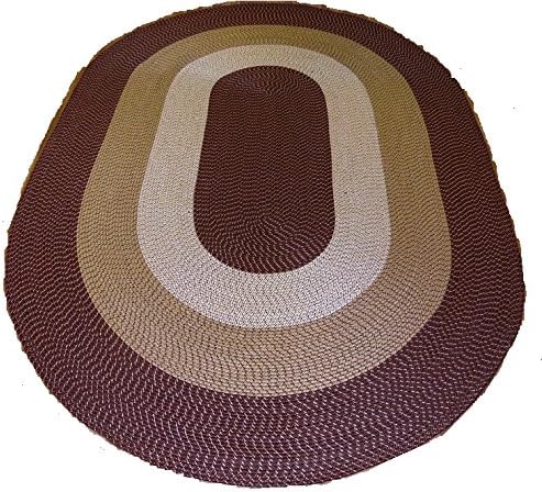 BURGUNDY 4' X 6' ( 46" X 67" ) BRAIDED OVAL AREA RUG TRI-COLOR REVERSIBLE