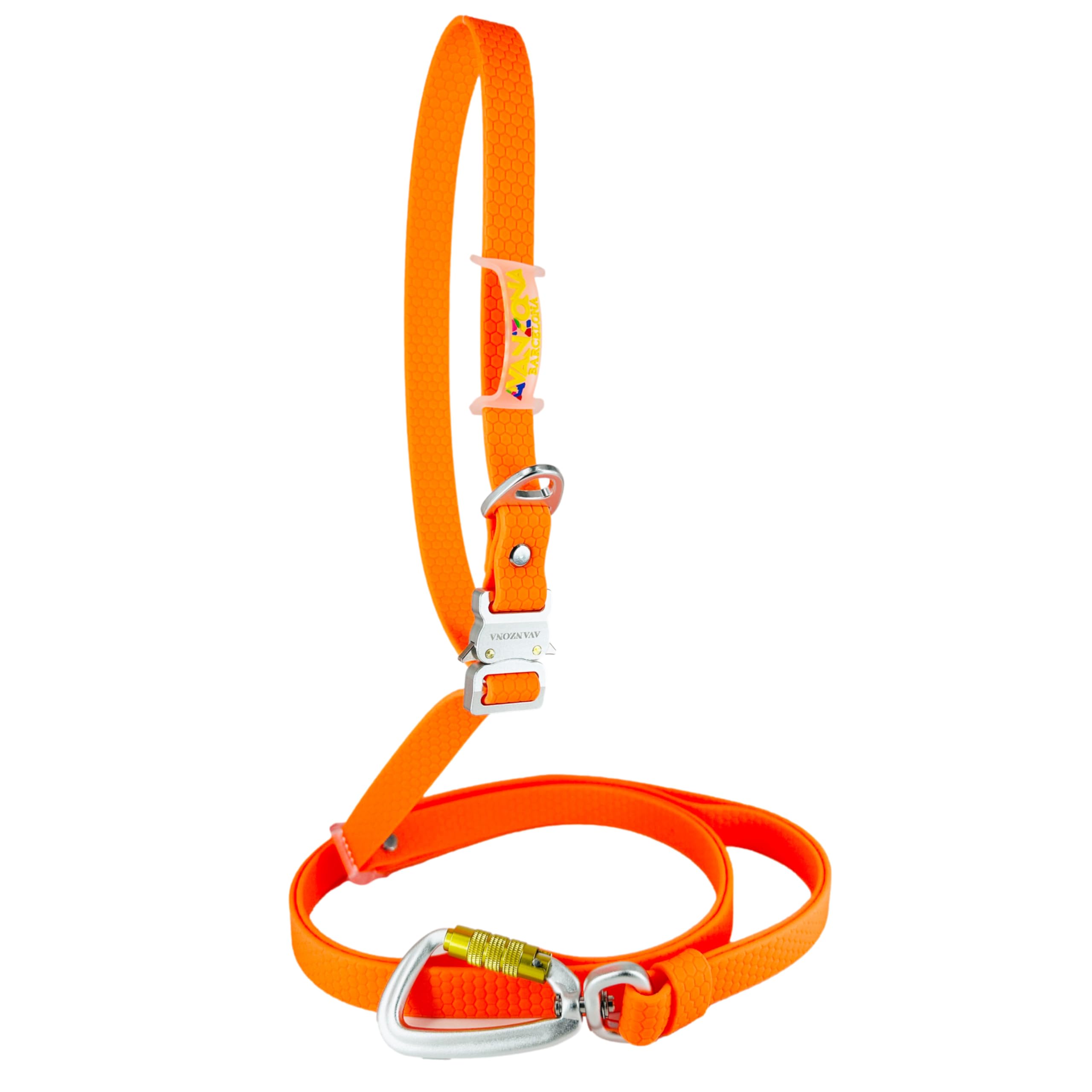 Handsfree Dog Lead, Waterproof, Made in Spain, Aluminum Buckle, PVC Coated Strap, Adjustable for Small, Medium and Large Dogs. Orange. 2cm * (125cm-225cm).