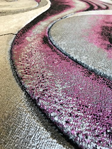 Modern Area Rug Contemporary Purple Black Gray Grey Carpet King Design 410 (5 Feet X 7 Feet) #TOP7