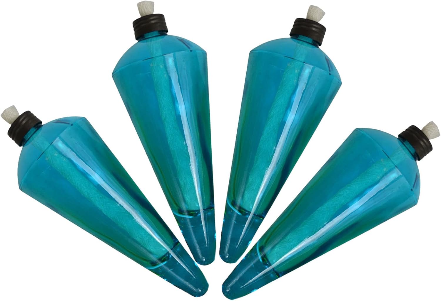 Westcharm 4 Pack 60 Inch Glass Garden Torch Light with Swirling Metal Ground Pole - Burning Citronella Torch Fuel | Outdoor Lighting for Party Patio Pathway Garden Garden Décor - Blue