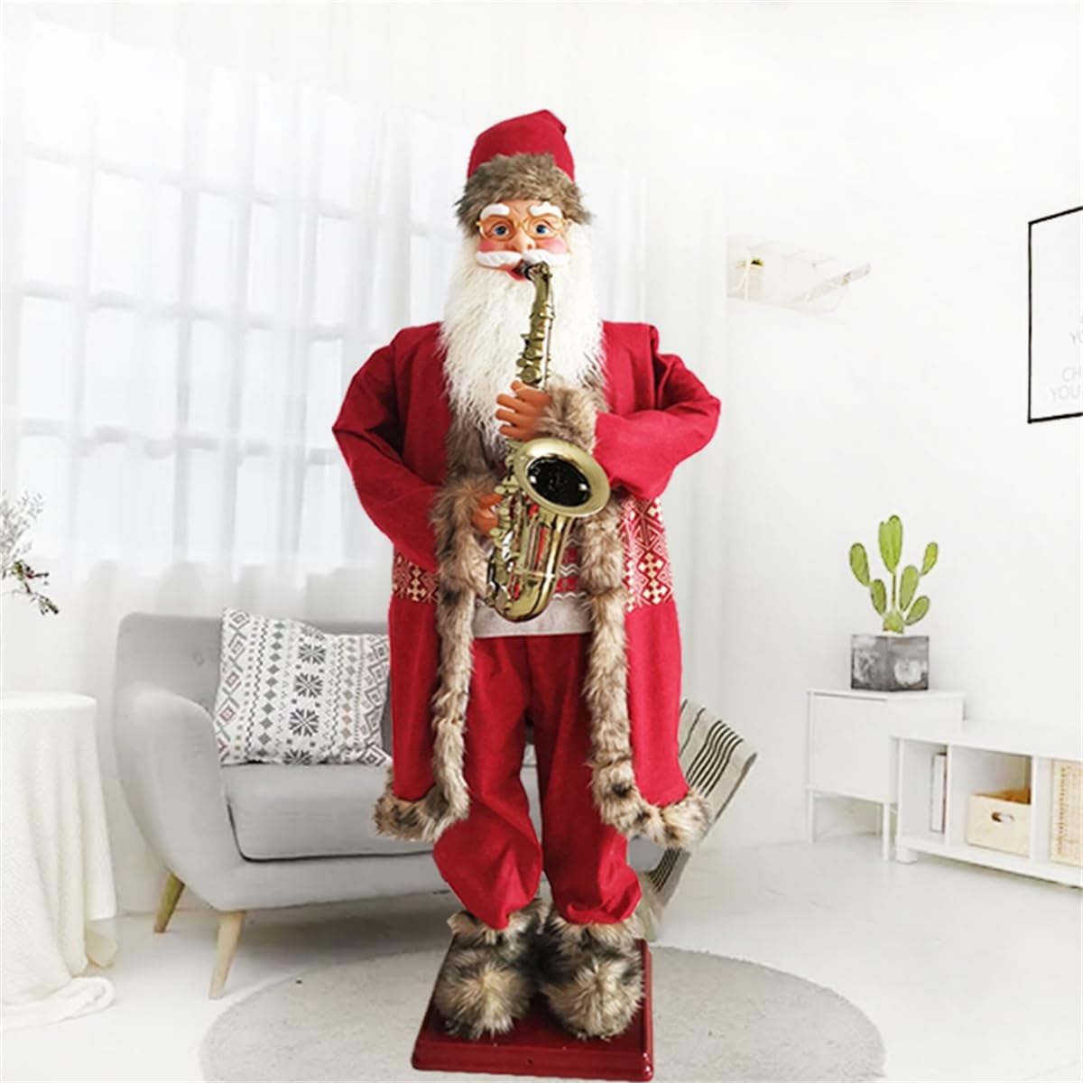 Babbo Natale A Grandezza Naturale Che Canta E Balla, Muovi La Testa, Le Braccia, Le Spalle E I Fianchi, Decorazione Natalizia for Giardino Interno/Esterno(E)