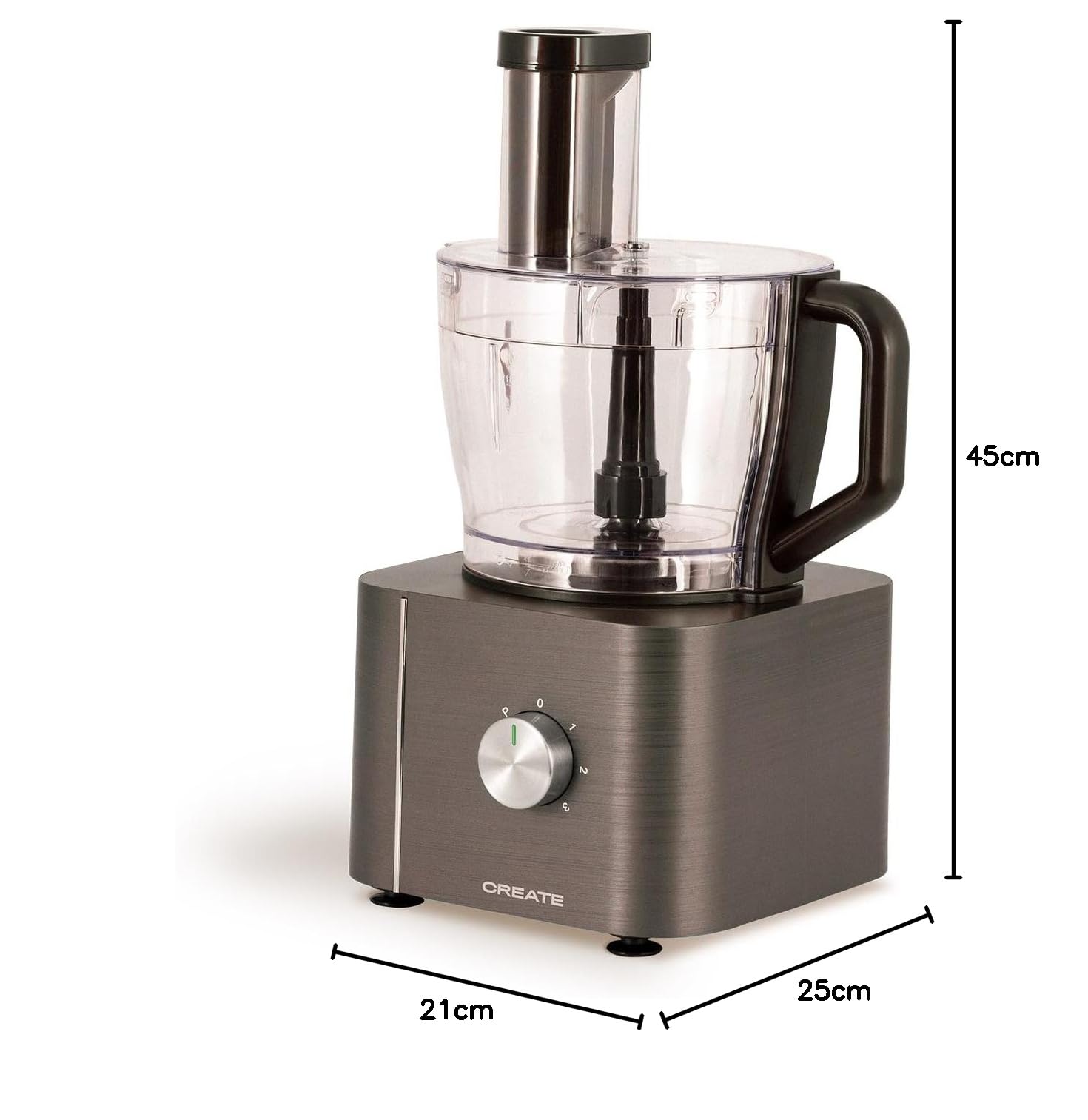 CREATE/CHEF CHOP/Procesador de alimentos gris/Robot de cocina multifunción, 10 modos, 3 velocidades, bol procesador 2L, cuchillas de acero inoxidable, 1100W