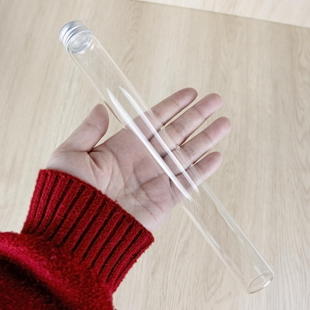 6 Pièces 90ml de Fiole en Verre Transparente de avec Couvercle en Aluminium, Tube a Essai Verre, Etc, Approprié à La Décoration de Laboratoires Scientifiques (6,90ml)