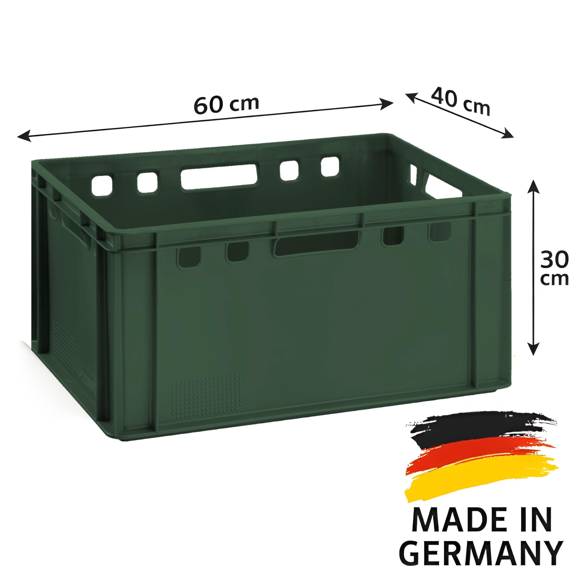BURI 2 cajas para carniceros, 60 x 40 x 30 cm, E3 alto, extremadamente robustas, apilables, aptas para alimentos, apilables (verde oscuro)