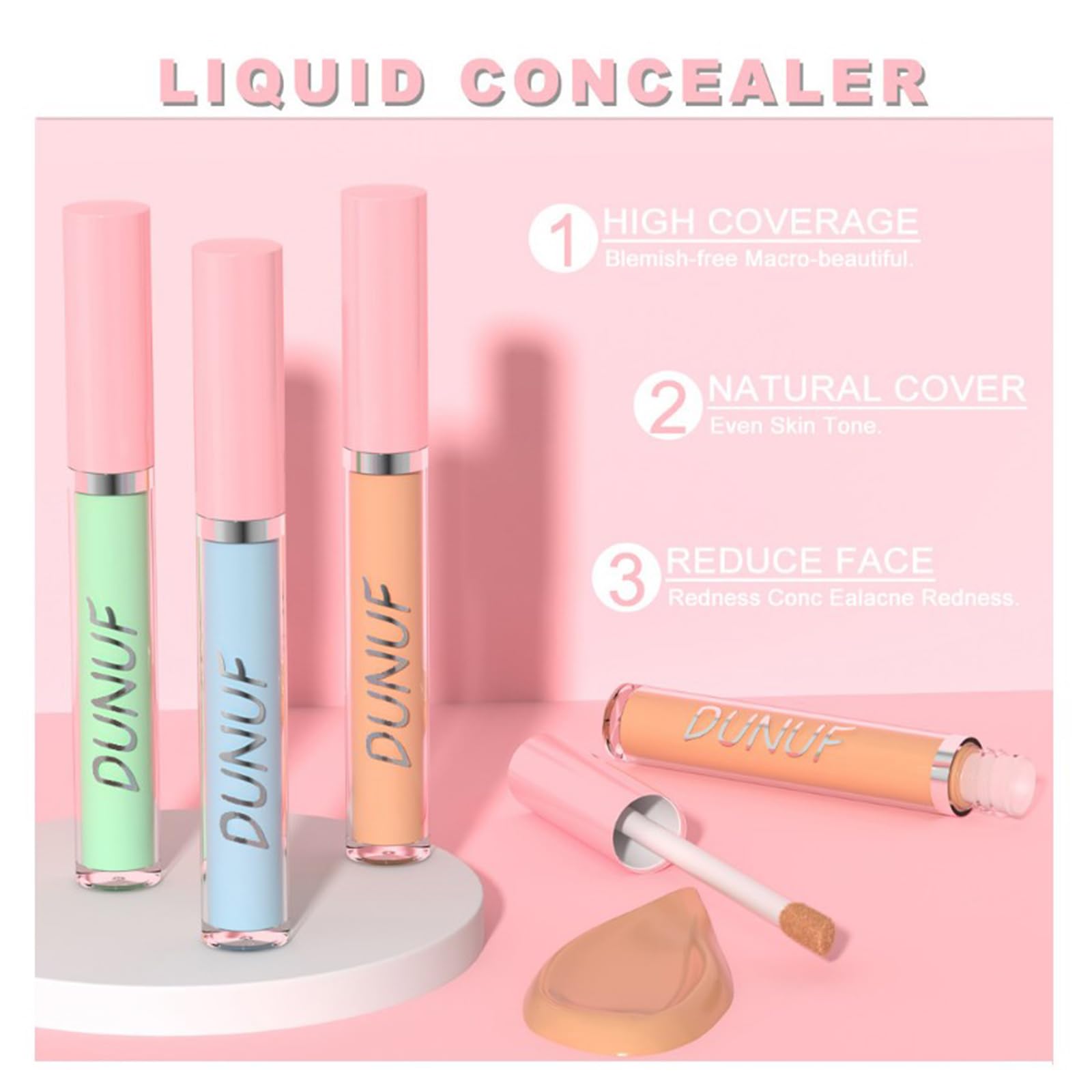 JasCherry 4 Colors Liquid Concealer Full Coverage Under Eye Concealer Makeup - Image 2