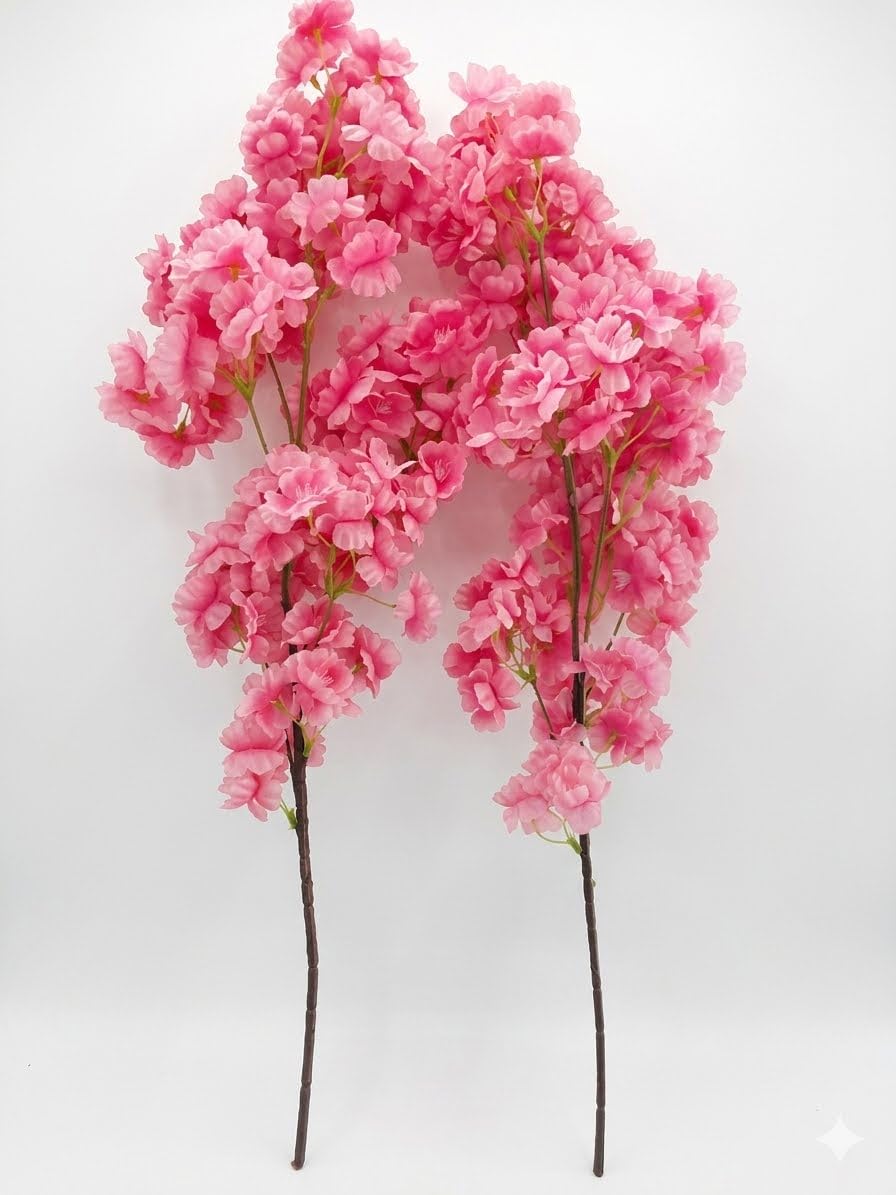 Premium Artificial Cherry Blossom Flower Stems 90 CM Height | Set of 2 | Silk Floral Branches for Home & Office Decoration | Without Vase |-image-28