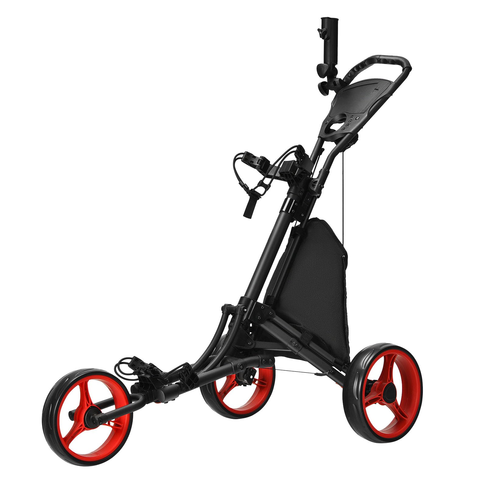 LIFEZEAL Carrito de Golf Plegable 3 Ruedas con Freno de Pie, Altura Ajustable, Paragüero, Portabotellas y Bolsa