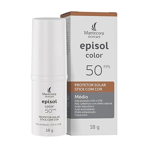 Mantecorp - Episol Color Stick Médio FPS 50 – Protetor solar em bastão com efeito maquiagem – Alta proteção UVA UVB e luz visível
