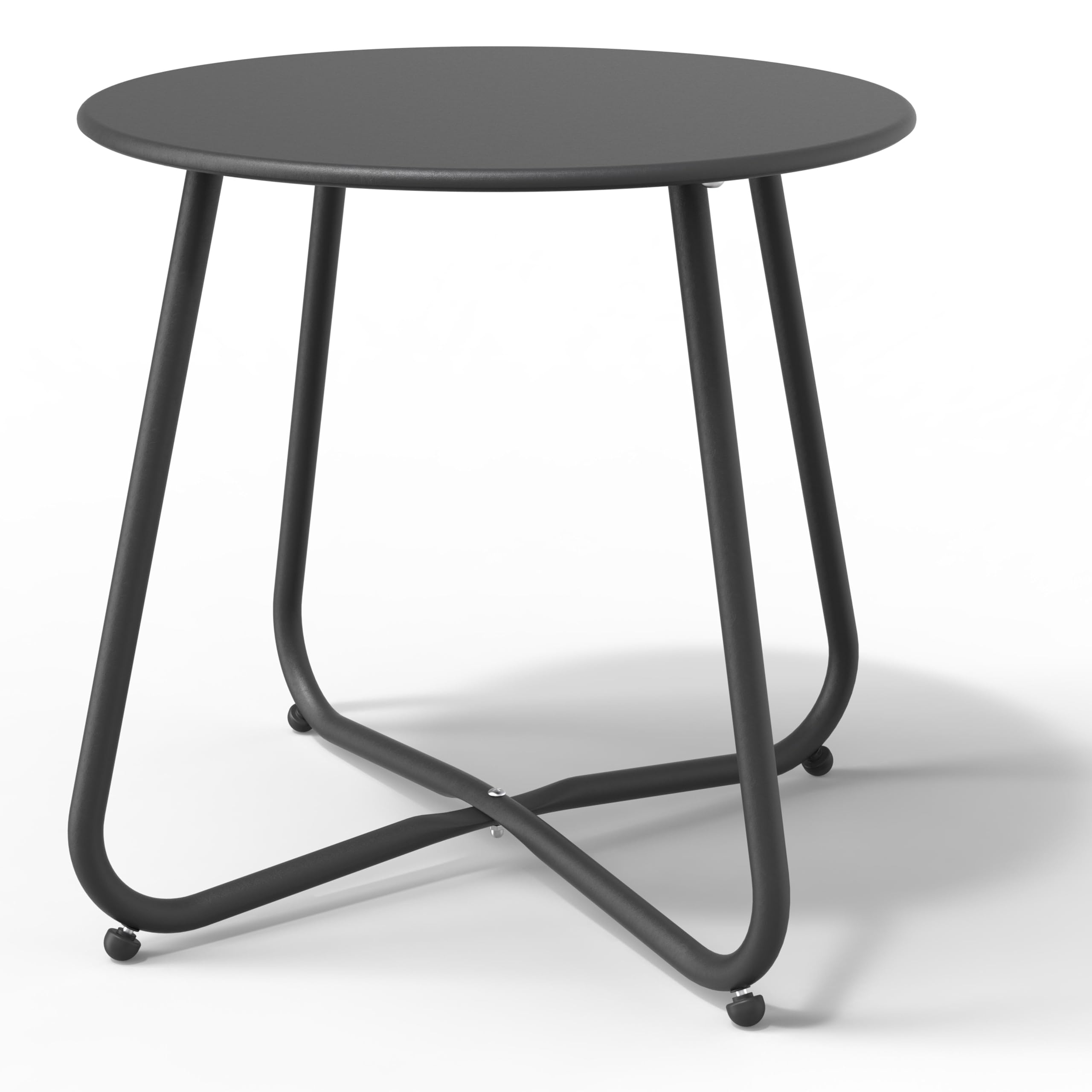 Patio Side Table Waterproof Round Metal Steel Weather Resistant Portable Outdoor and Indoor End Table for Garden Balcony Yard, Black