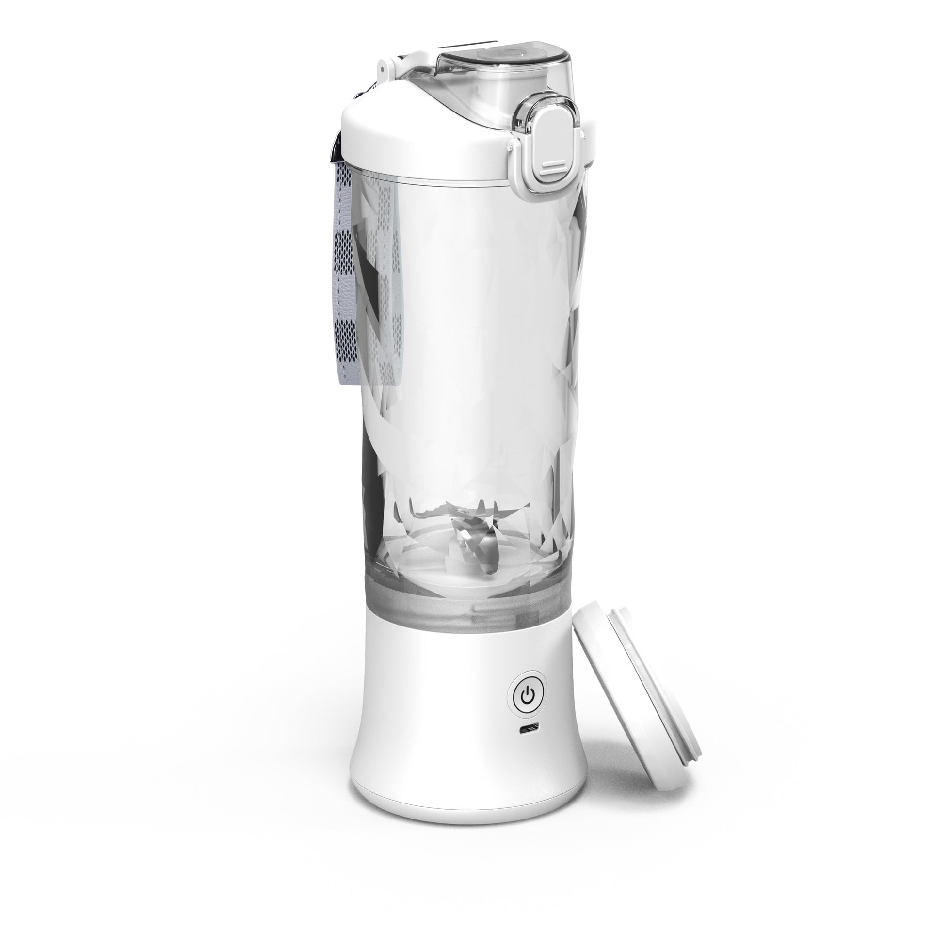 Blender Portable Electrique USB Presse-agrumes Sans Fil 600ml/22oz Taille Personnelle Bec à Siroter Tête 6 Lames Sport Voyage LB34 Blanc, Q-LB34 White