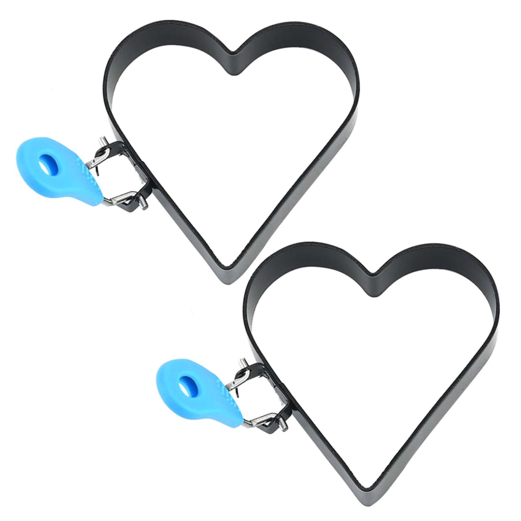 DAGLLGEW Egg Ring 2Pcs Non-Stick 4 Inch Heart Shaped Egg Rings for Frying Eggs with Silicone Handle, Stainless Steel Mold for Breakfast Sandwiches Griddle Crumpet Style 2 Fried Molds