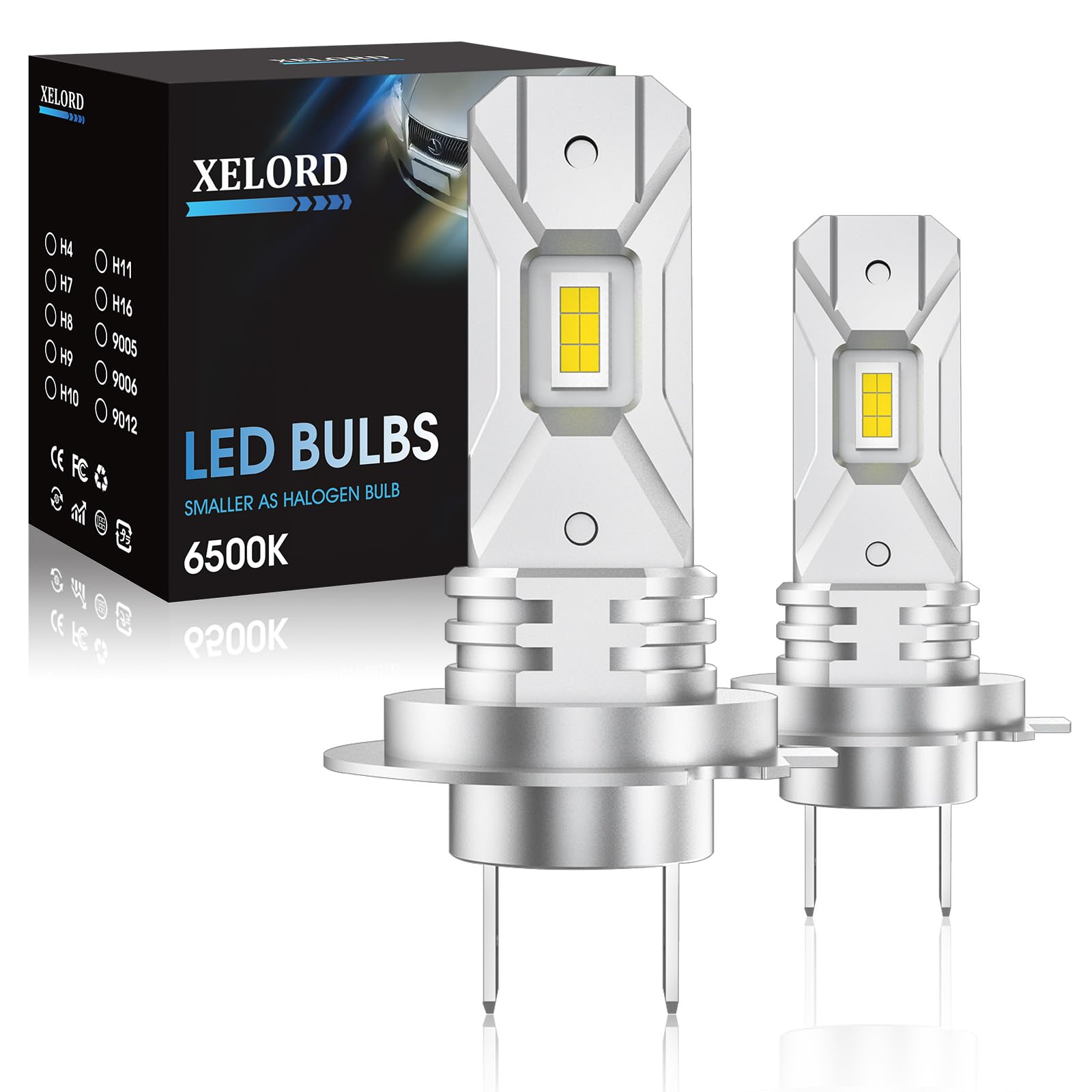 XELORD H7 LED Lampadine Auto 50W 10000LM 6500K Bianco Freddo – Compatibile con Anabbaglianti/Abbrivianti,Plug & Play,2 Pezzi