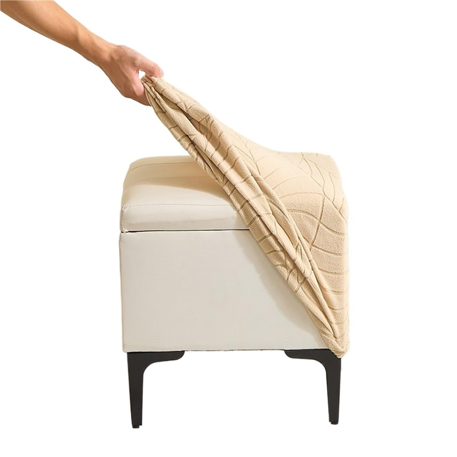 MWAHJU 1Pcs Leaf Jacquard Ottoman Cover Elastic Square Footrest Solid Color Footstool Slipcover For Bedroom Party Hotel For Bedroom(Khaki)
