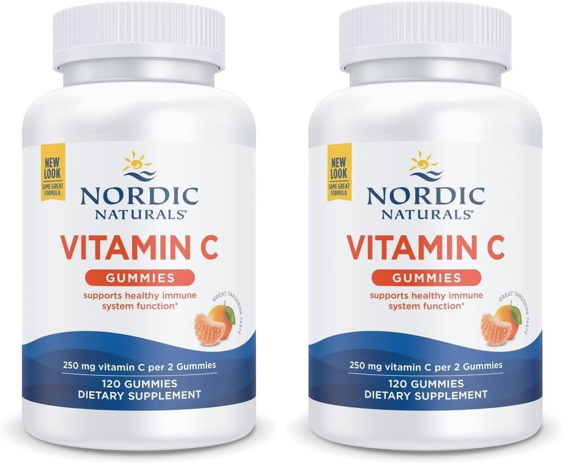 Nordic Naturals Vitamin C Gummies, Tart Tangerine - 120 Gummies - 250 mg Vitamin C - Immune Support, Antioxidant Protection, Child Growth & Development - Non-GMO, Vegan - 60 Servings (Pack of 2) Tangerine 120 Count (Pack of 2)