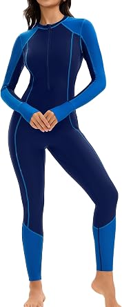 Womens Full Body Rash Guard 50+ UPF Long Sleeve Swimsuit One Piece Zipper Bathing Suit with Built in Bra
