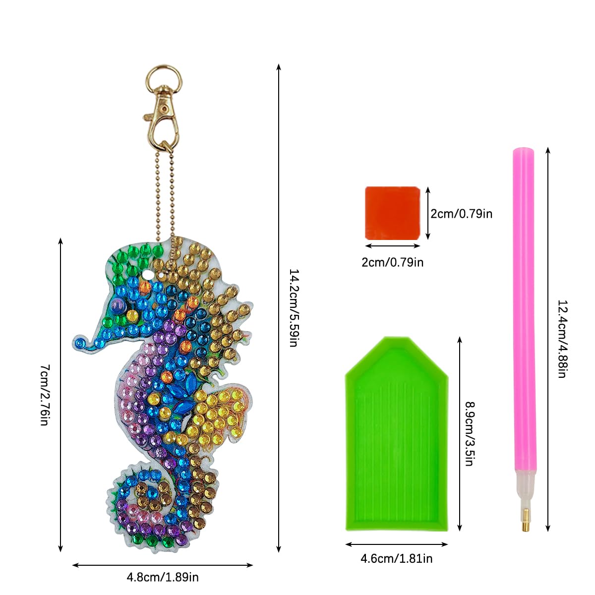 YICHEN 11 Pièces 5D DIY Diamant Peinture Portes-Clés Pour Enfants Et Adultes Hibou Et Hippocampe Bricolage 5D Mosaïque Forme Diamond Art Painting Keychain Pendentif Pour Sacs Décoration
