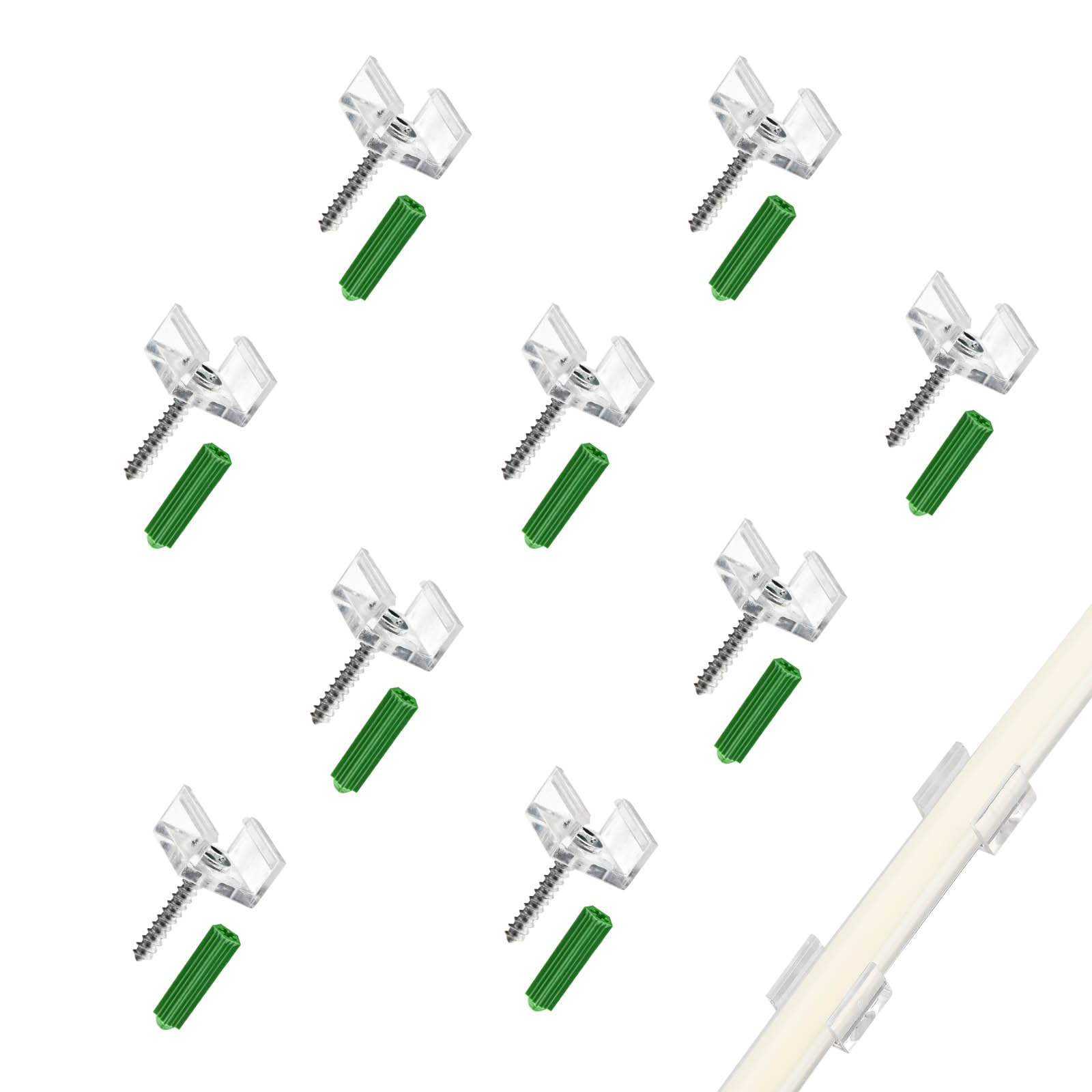 BENLUN Staffa di montaggio, 40 clip per striscia LED, viti, tasselli, tappi terminali in silicone, 10 mm x 6 mm, accessori per luci a LED COB
