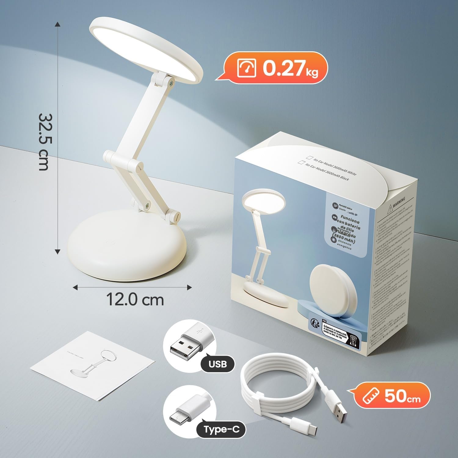 One Fire Lampara Escritorio Flexo Escritorio LED Portátil & Plegable, 3600mAH+10 Brillo Lamparas sin Cables Flexo LED Escritorio, 1000 LM Lampara LED Escritorio Luz lectura, Lamparas Mesita de Noche