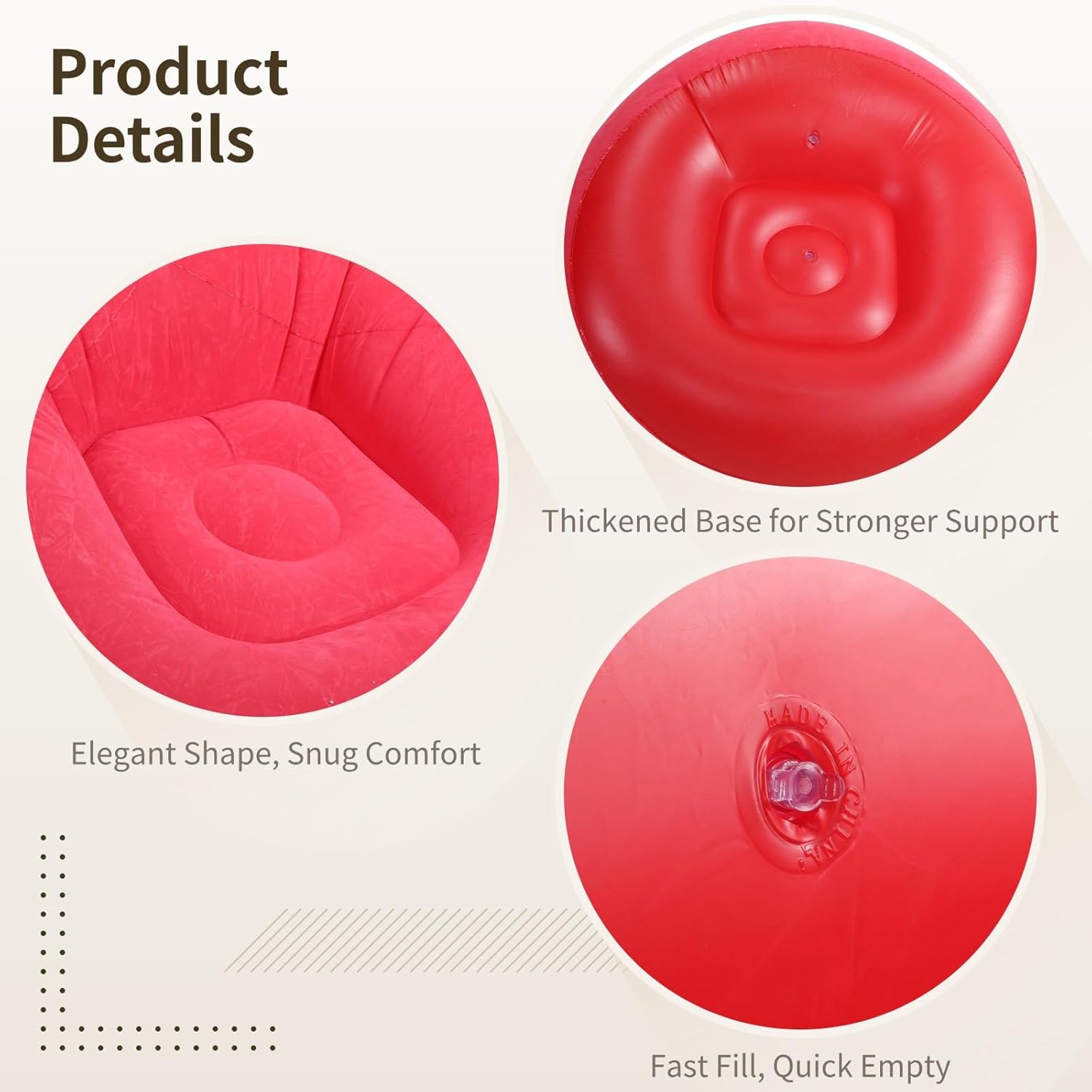 2 Pcs Inflatable Lazy Sofa Chairs, 41.3 in Inflatable Bean Bag Chairs Set, Portable Inflatable Chair for Adults Youngsters, Indoor Outdoor Lounging, Red & Orange