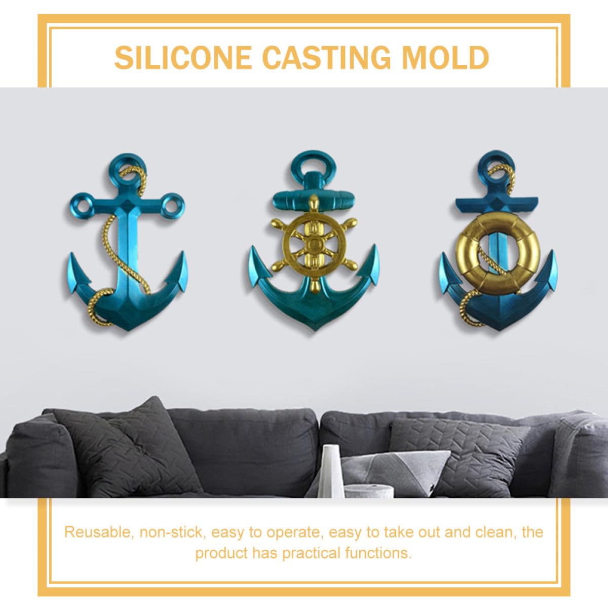 Toyvian Kit 4 Pezzi Stampi in Silicone Flessibile a Forma di Ancora per Decorazioni da Parete, Set Fai da Te Artigianale per Creazioni Personalizzate, Materiale Sicuro e Facile da Usare