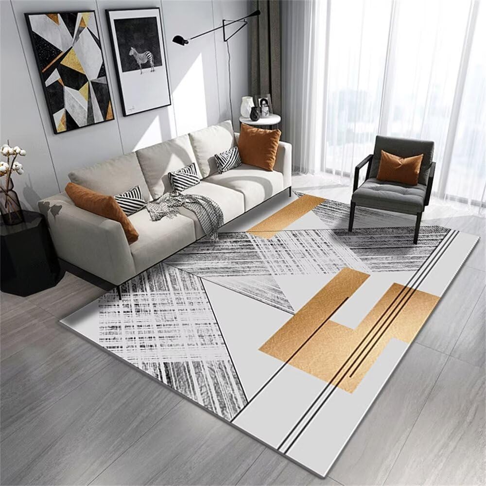 Tapis rayé minimaliste gris lavable pour chambre d'ado active