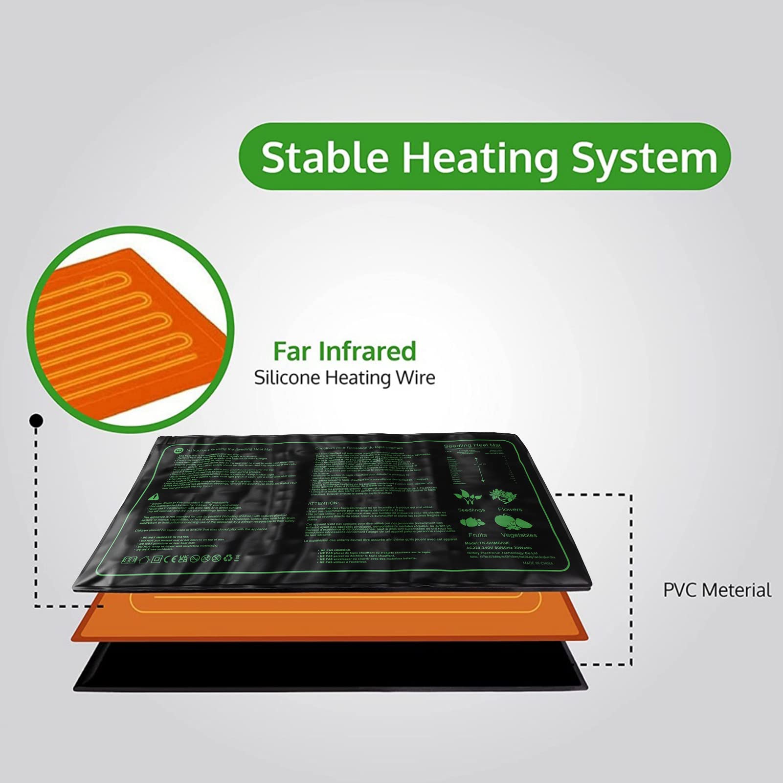LEYT Tapis Chauffant pour Semis, Contrôleur de Thermostat 20 X 10 Pouces Coussin Chauffant pour Semis IP67 étanche pour Le Démarrage des Semences (Prise UE 220 à 240V)