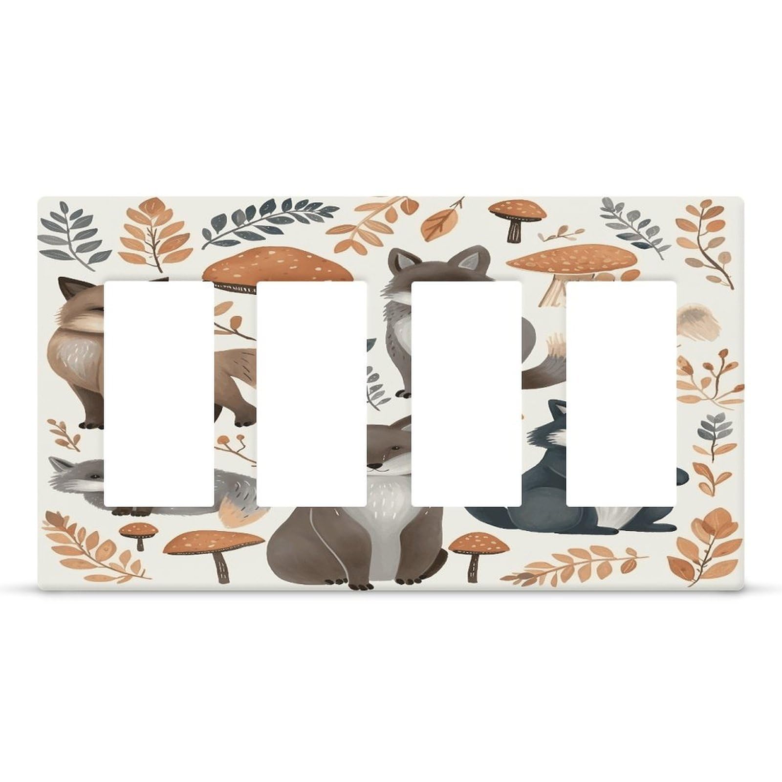 Woodland Raccoon Animals Outlet Cover Fashion Hidden Screw Light Switch Cover Exquisite Decorative Wall Plate Polycarbonate Thermoplastic 4-Gang Faceplate Covers