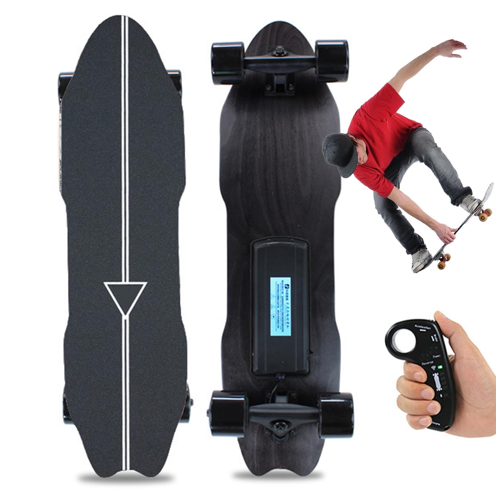 Skateboard électrique avec Télécommande, 7 Plis D'érable, Autonomie 8/15/22/30 Km, 4 Vitesses, Vitesse Maximale 25 Km/H, Longboard Idéal pour Les Trajets Domicile-Travail des Débutants 30KM
