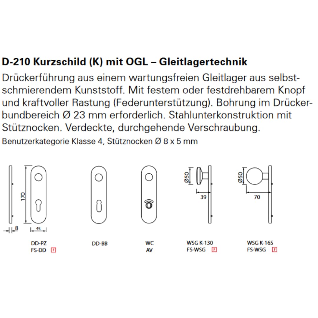 ECO-Schulte OGL D210 - Juego de hojas de pie cortas (9 mm, FS ER BL PZ, 72 mm, rodamientos deslizantes sin mantenimiento, grosor de la puerta: 40-66 mm, 13,5 x 4,5 x 17 cm)