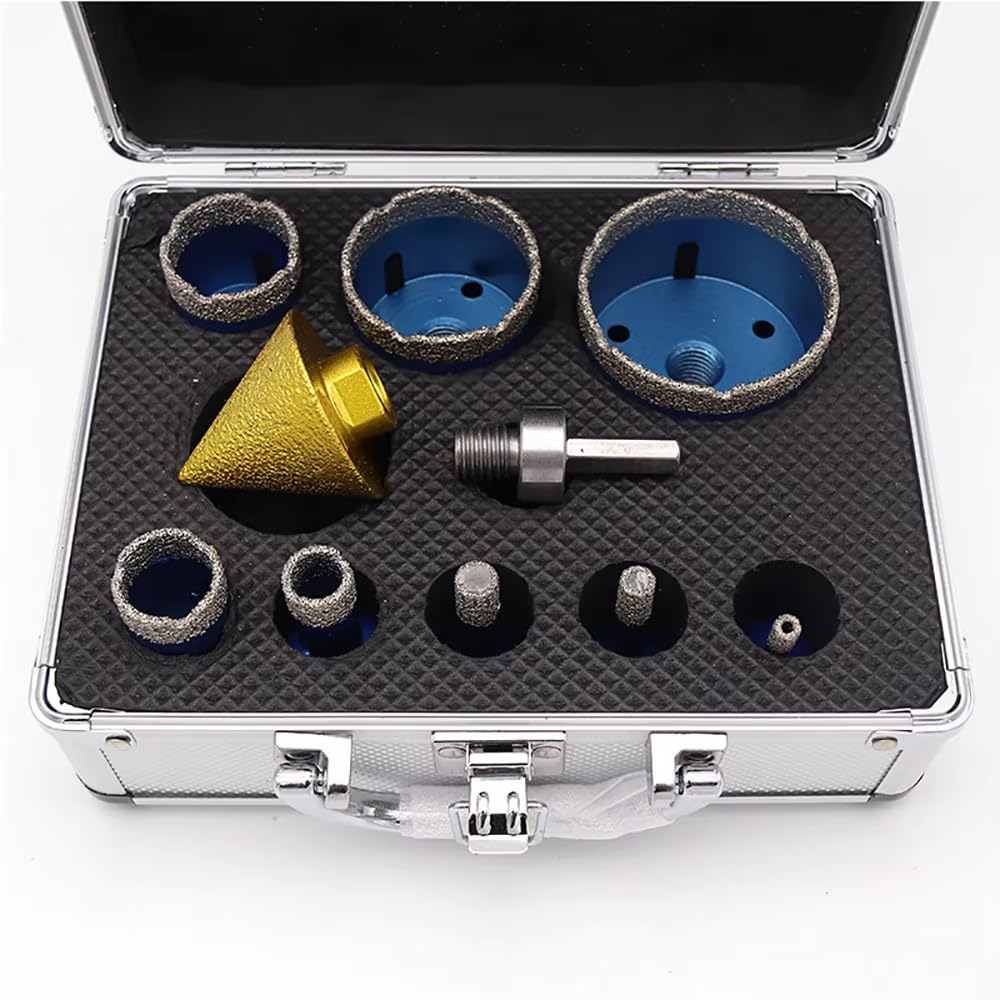 Juego de Brocas de Diamante Soldadas M14 con Chaflán Escalonado para Amoladora Angular, Piedra, Azulejos y Cerámica Kit de Sierra de Corona para Perforación en Seco/Húmedo de 6-65MM