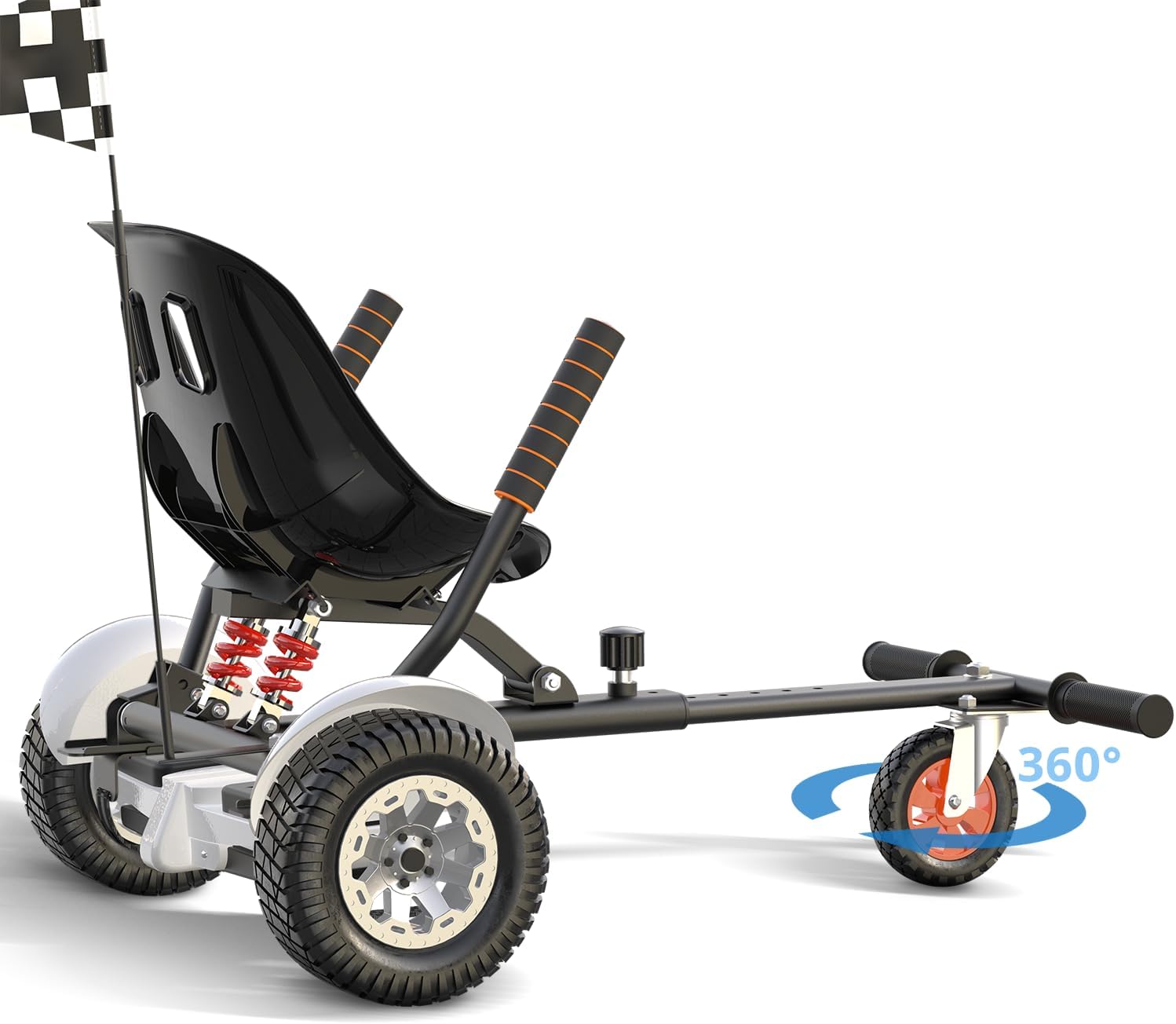 G-CYCLE Hoverboard Attachment with Rear Shock Absorption, Hoverboard Go Kart Accessory for 6.5" 8" 10" Hover Board, Adjustable Frame Length & Off-Road Rubber Wheel(Without Hoverboard)