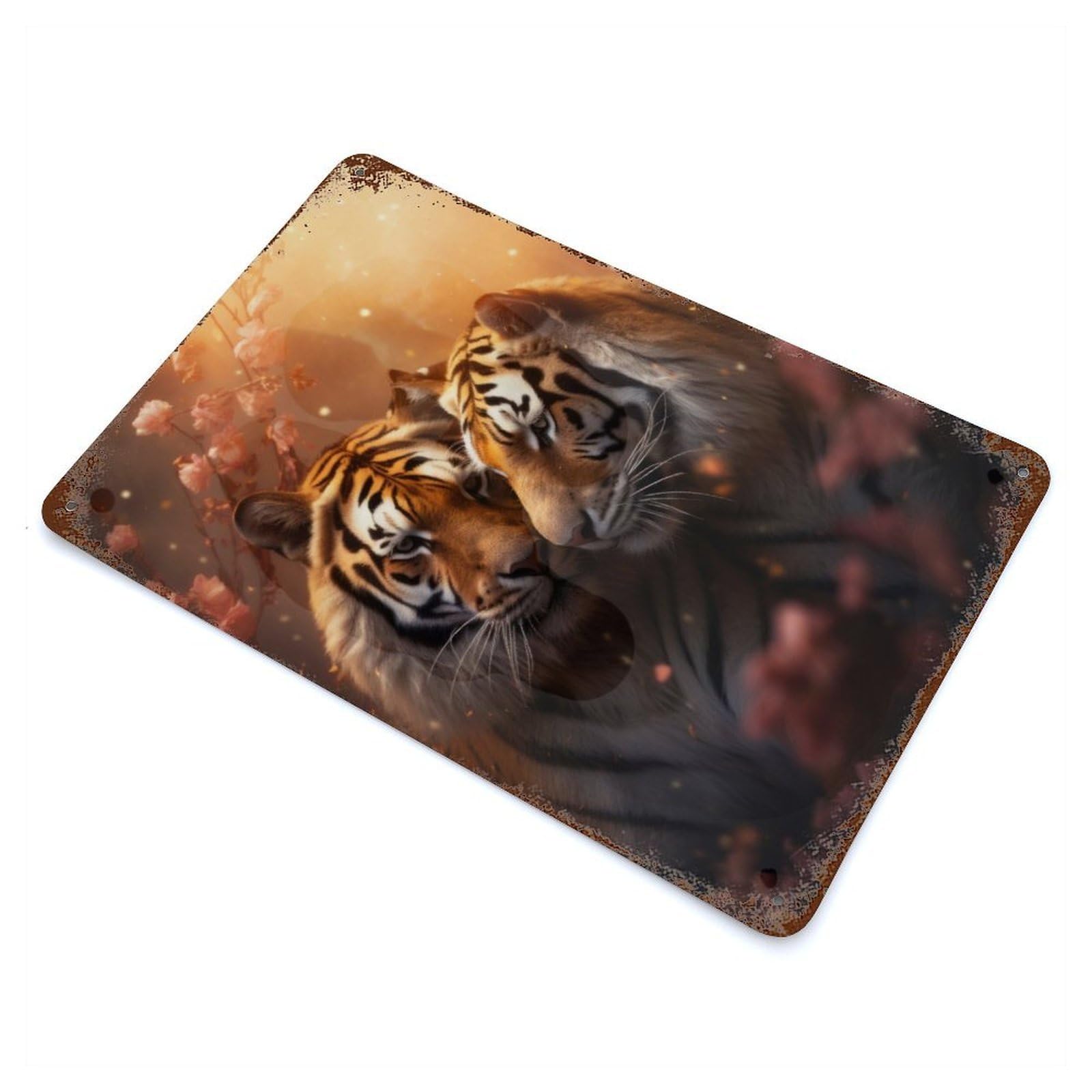 Retro Metal Sign with Tigers Romantic Love Peace Design 11.8"x7.9", for Living Room, Hallway And Home Decor, Farmhouse Wall Decor