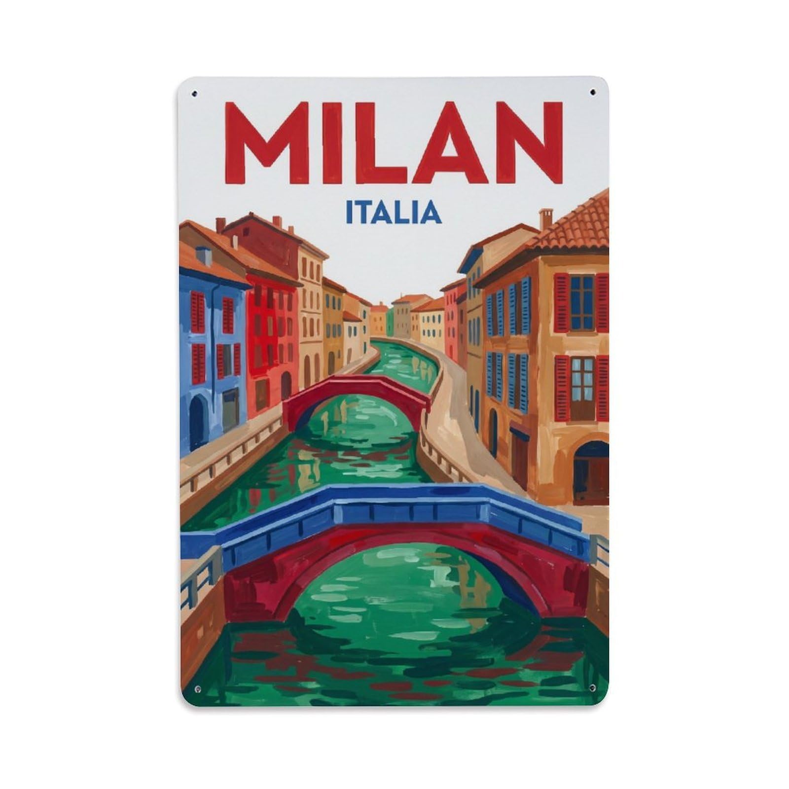Olhnbad Style Cathedral Milan Italy Gouache City Travel Metal Tin Sign