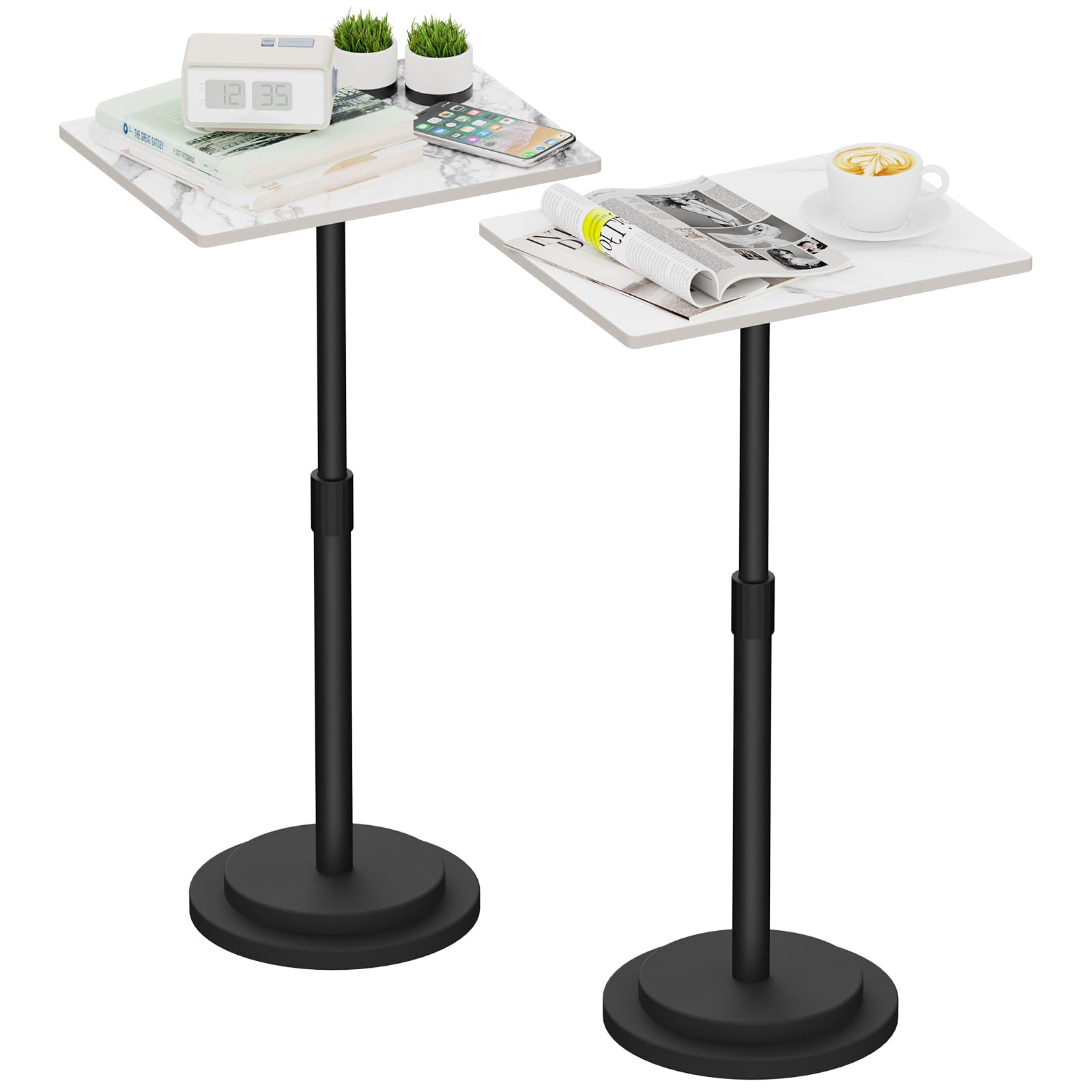 GUOHNHE Rectangle Drink Table, Height Adjustable Stand, 2 Pack, White
