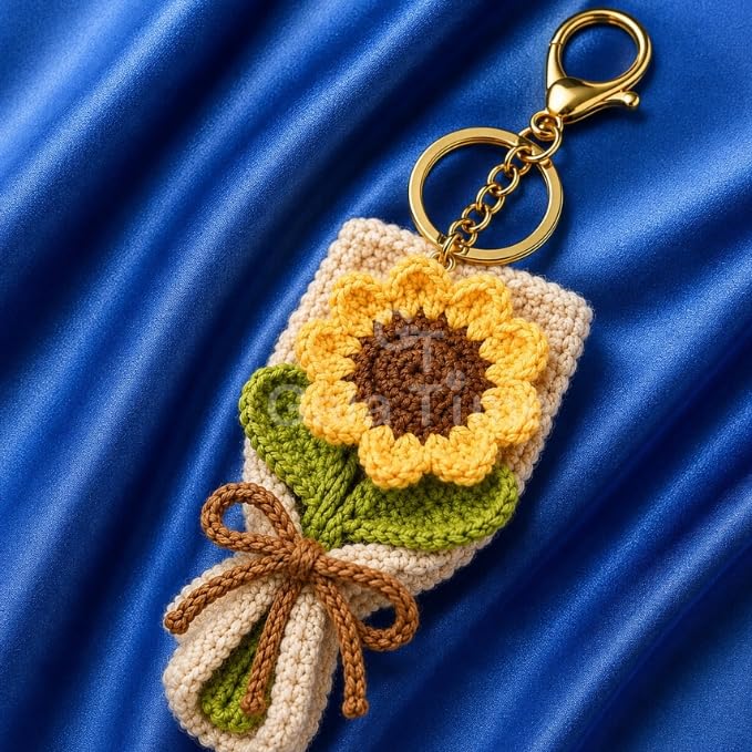 Image of Handmade Crochet Flower Keychain for Bags Keys Purse Backpack Cute Aesthetic Yarn Keyring Bag Charm Handmade Soft Thread Flower Keychain for Girls Women Kids Gifting and Daily Use
