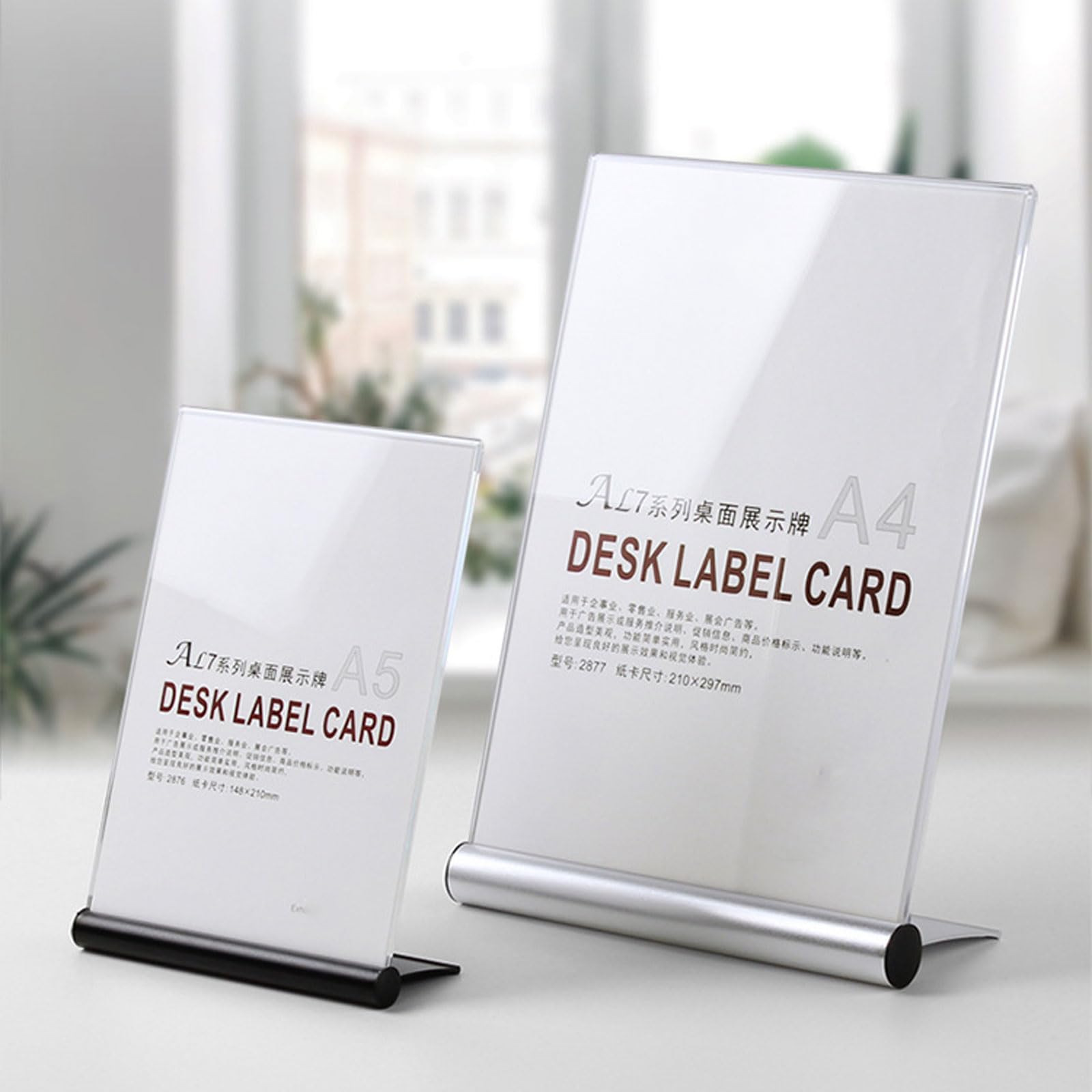 Titular de la muestra acrílico aleación aluminio | Oro Negro Plata A7 a A4 Uso de la mesa: Oficina minorista Café Bar Hotel(Black,A5:148x210mm)
