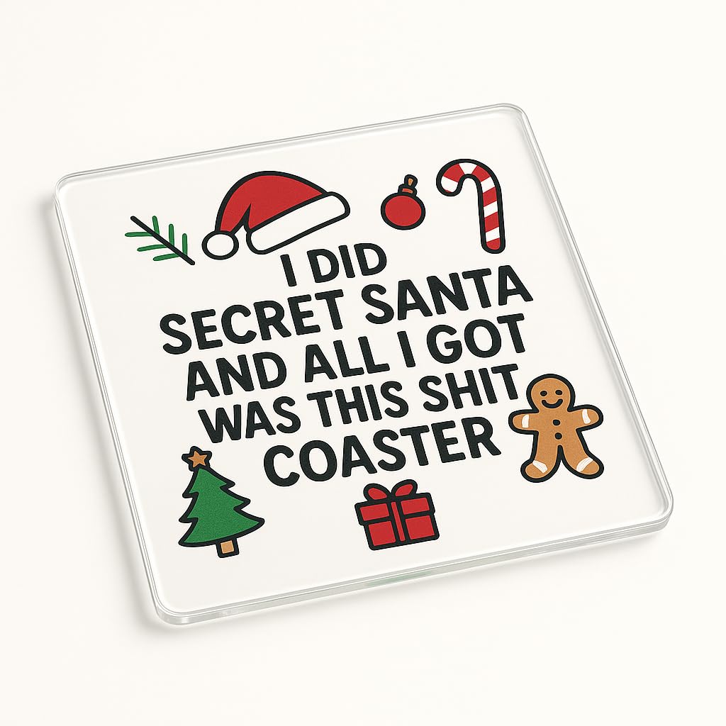 The Plum Penguin Cheeky Yuletide Acrylic Coaster Gift With Cheeky Christmas Doodles - Humorous Secret Santa Present For Work Colleague Or Friend