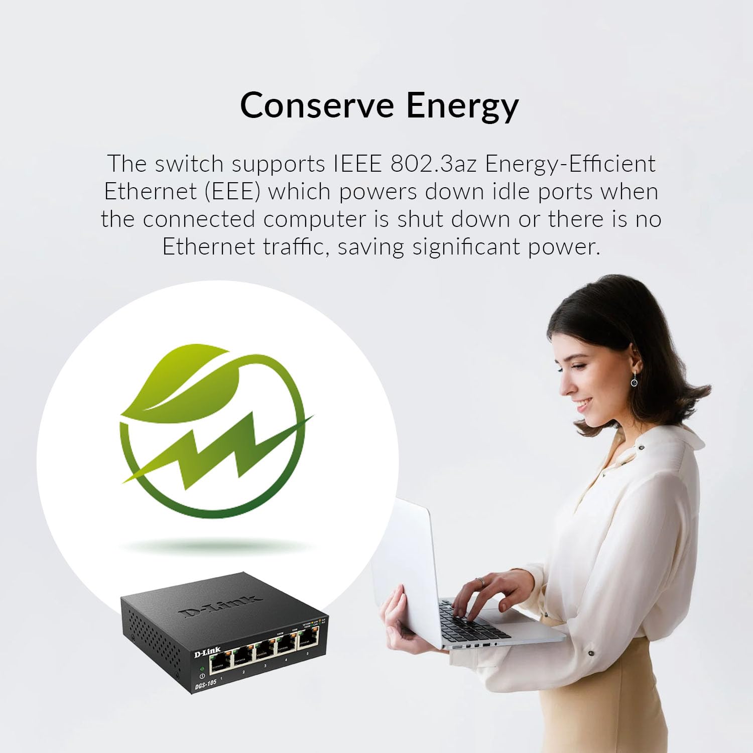 D-Link DGS-105 5-Port Gigabit QoS Switch Metal Chassis Jumbo Frames - 5