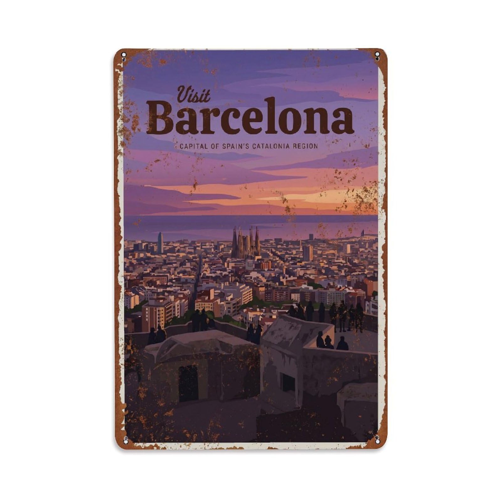 Este 8X12inch Style Vintage Travel Barcelona Spain Progressive Metal Tin Sign