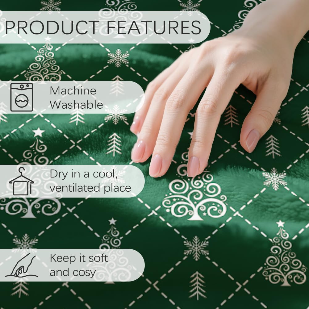 GLOBLELAND Christmas Tree Throw 59x51 inch Snowflakes Cozy Flannel Blanket Green Washable Fuzzy Throw Blanket for Couch Chair Sofa Bed Dorm Bedroom Home Women Man - Image 4