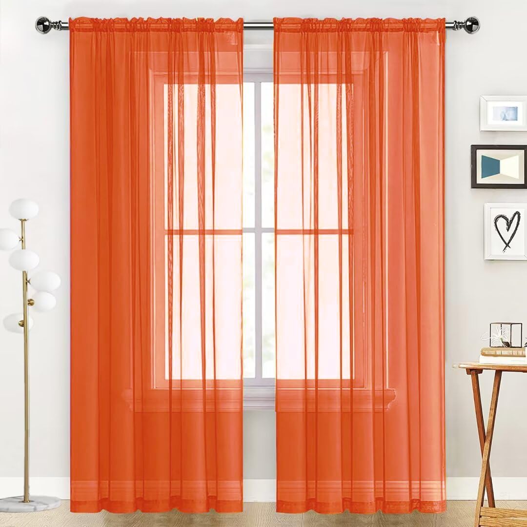 SpaceDresser Sheer Voile Window Treatment Rod Pocket Curtain Panels for Kitchen Bedroom Living Room Drapes Sunlight Filtering Privacy Semi Home Decor Assorted (Burnt Orange, 52 W x 90 L) โ image 1