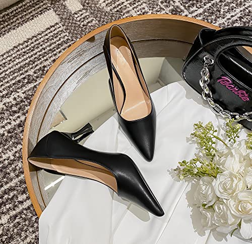 YooPrettyz Women's Pointed Toe Leather Slip On Kitten Low Heel Pumps Office Work Dress Foldable Shoes 2 Inch3