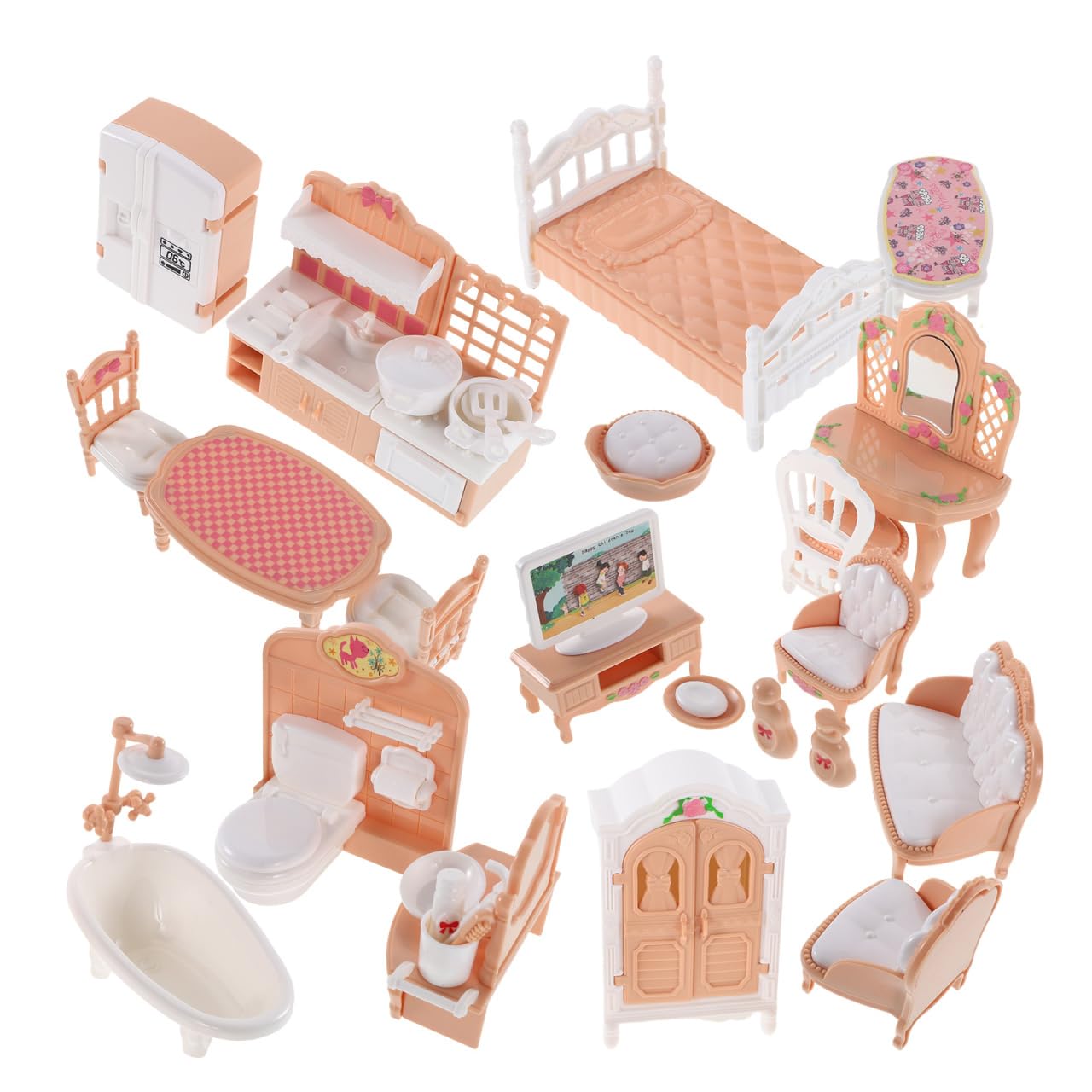 IMIKEYA 32pcs Miniature Dollhouse Furniture Set: 1:12 Scale Realistic Doll House Accessories Tiny Bedroom Living Room Kitchen Bathroom Furniture for Kids Play and Collectors