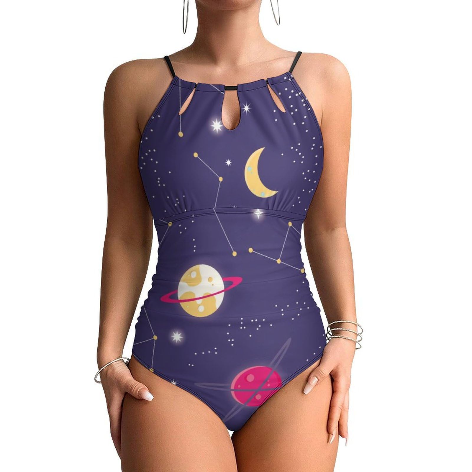 Maillot de bain une pièce galbant couleur planète spatiale chic - 8
