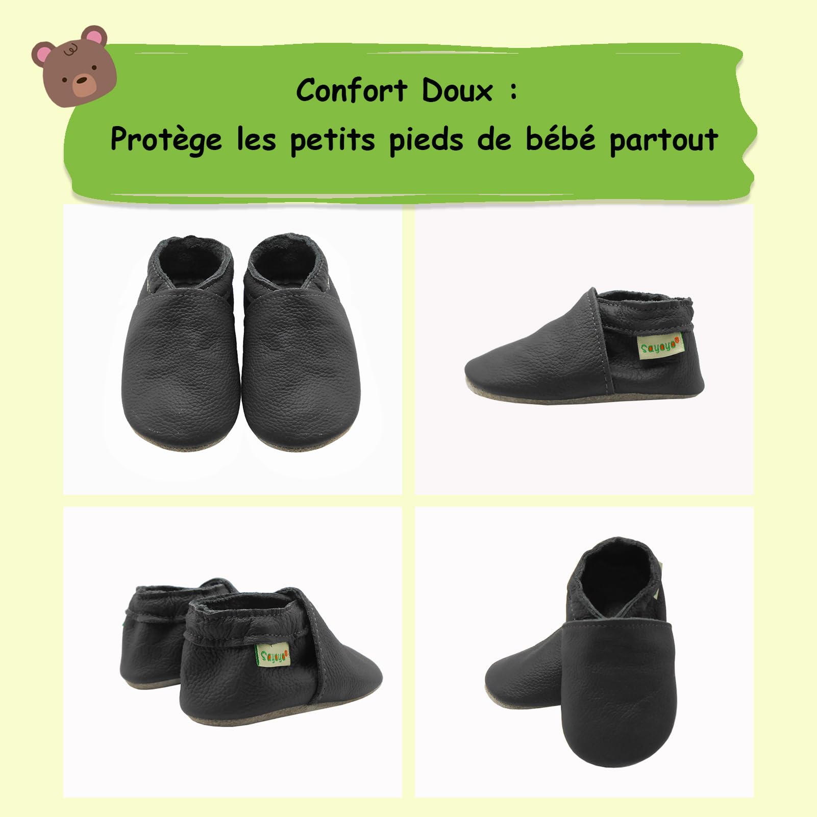 SAYOYO Chausson bébé Chaussure Bebe Garcon Fille Chaussures Cuir Souple Premiers Pas Chaussons Bébé