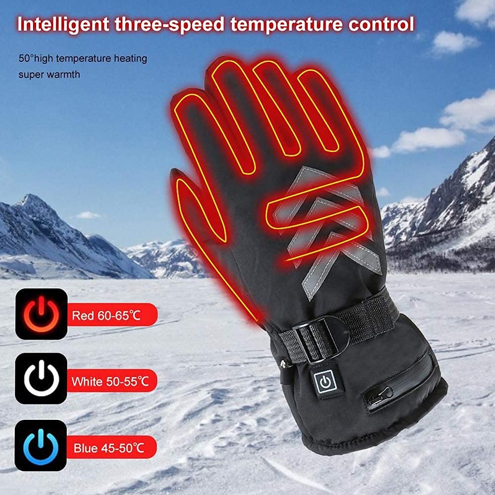 Calentamiento eléctrico Guantes térmicos Hombres Mujeres Pantalla táctil Guantes térmicos Eléctricos con Cinta Reflectante Guantes cálidos Ajuste de Temperatura 2600MAH para invier