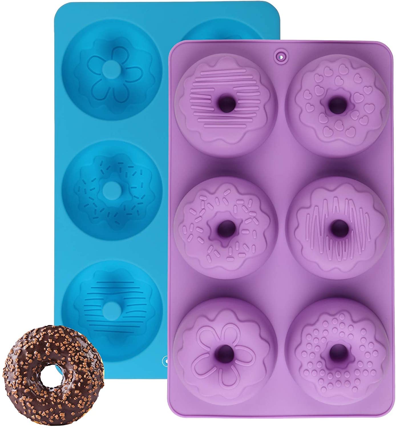 YUNIVERSE2 Pcs 6 Cavity Silicone Moulds Donut Maker - 27.3 x 16.5 x 3 cm