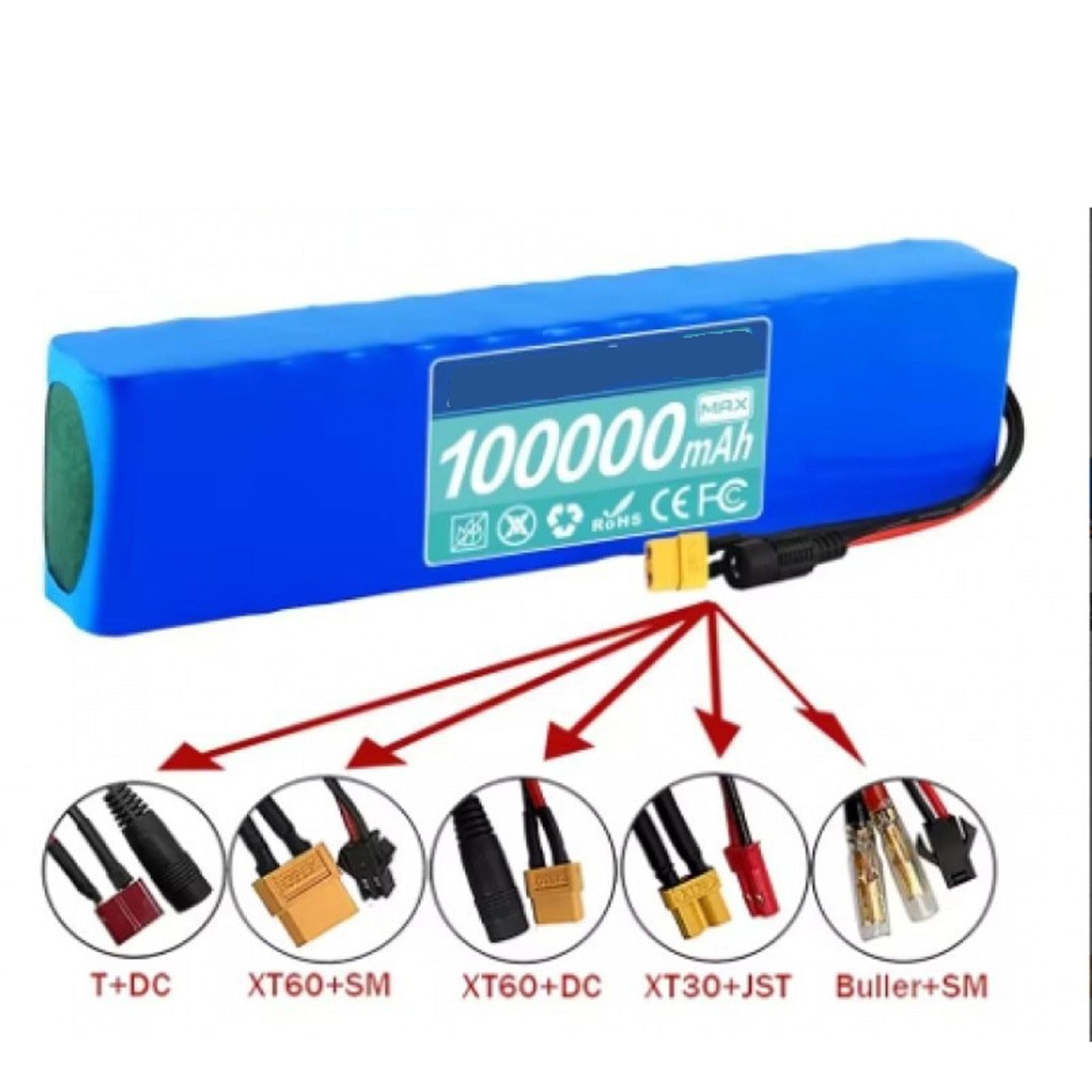 36V 100ah 10S3P Batteria per bicicletta elettrica Scheda di protezione BMS integrata Guscio in PVC impermeabile per monopattini elettrici e biciclette elettriche senza pedali 36V 100Ah,Bullet+SM